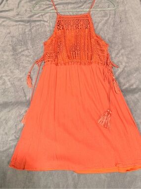 Flying Tomato Crochet Bodice Sundress in Coral Orange -Size S